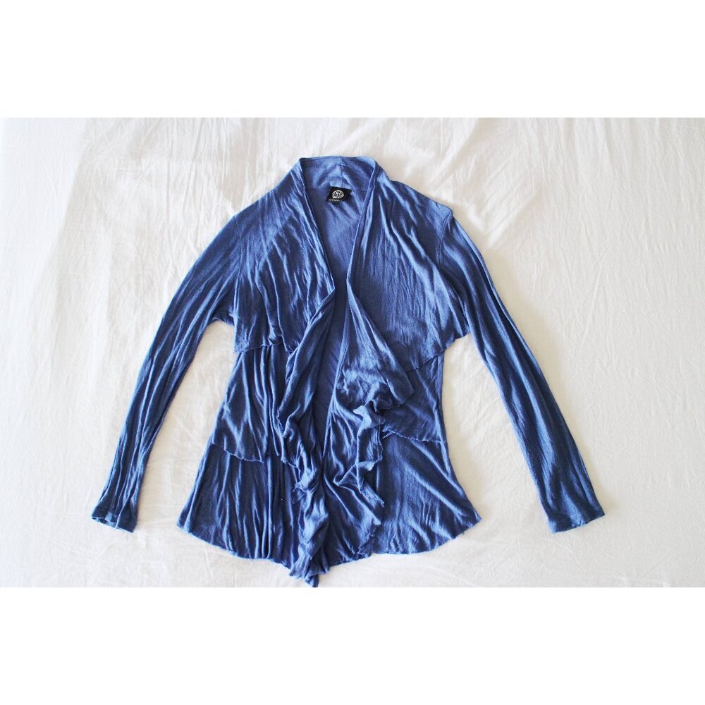 Bobeau Ruffled Blue Long Sleeve Cardigan Sweater Jacket Cover-up  Size S